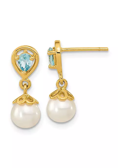 Brand new ๐ฏ 3.14 ct. t.w. Blue Topaz and 6-7mm Freshwater Cultured Pearl Light Swiss Blue Topaz Dangle Post Earrings in 14K Yellow Gold by Belk & Co. ๐ 5 Brand new ๐ฏ 3.14 ct. t.w. Blue Topaz and 6-7mm Freshwater Cultured Pearl Light Swiss Blue Topaz Dangle Post Earrings in 14K Yellow Gold by Belk & Co. ๐ - Image 5