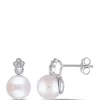 Best deal 👍 8 to 8.5 Millimeter Cultured Freshwater Pearl, 1/7 ct. t.w. White Sapphire and 1/10 ct. t.w. Diamond Accent Stud Earrings 10k White Gold by Belk & Co. 🎁