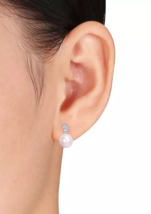 Best deal 👍 8 to 8.5 Millimeter Cultured Freshwater Pearl, 1/7 ct. t.w. White Sapphire and 1/10 ct. t.w. Diamond Accent Stud Earrings 10k White Gold by Belk & Co. 🎁 2 Best deal 👍 8 to 8.5 Millimeter Cultured Freshwater Pearl, 1/7 ct. t.w. White Sapphire and 1/10 ct. t.w. Diamond Accent Stud Earrings 10k White Gold by Belk & Co. 🎁 - Image 2