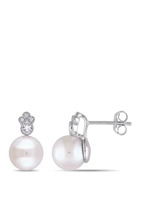 Best deal 👍 8 to 8.5 Millimeter Cultured Freshwater Pearl, 1/7 ct. t.w. White Sapphire and 1/10 ct. t.w. Diamond Accent Stud Earrings 10k White Gold by Belk & Co. 🎁 3 Best deal 👍 8 to 8.5 Millimeter Cultured Freshwater Pearl, 1/7 ct. t.w. White Sapphire and 1/10 ct. t.w. Diamond Accent Stud Earrings 10k White Gold by Belk & Co. 🎁 - Image 3