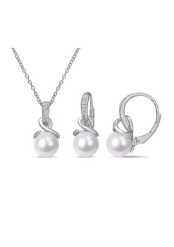 Buy ๐ฅ 8 - 8.5 MM Cultured Freshwater Pearl and 1/10 CT TW Diamond Twist Leverback Earrings and Pendant with Chain in Sterling Silver by Belk & Co. ๐