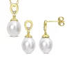 Wholesale 👍 8-9mm South Sea Cultured Freshwater Pearl and White Topaz 2-PC Teardrop Earrings and Pendant w/Chain Set in Yellow Plated Sterling Silver by Belk & Co. ✔️
