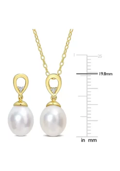 Wholesale 👍 8-9mm South Sea Cultured Freshwater Pearl and White Topaz 2-PC Teardrop Earrings and Pendant w/Chain Set in Yellow Plated Sterling Silver by Belk & Co. ✔️ -DealsBelk & Co. Store Belk 36143