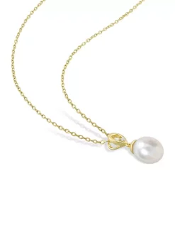 Wholesale 👍 8-9mm South Sea Cultured Freshwater Pearl and White Topaz 2-PC Teardrop Earrings and Pendant w/Chain Set in Yellow Plated Sterling Silver by Belk & Co. ✔️ -DealsBelk & Co. Store Belk 36144