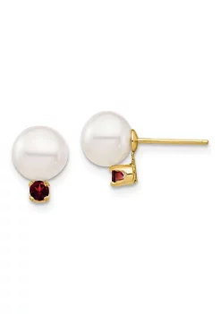 Cheap ๐ 1/5 ct. t.w. Garnet and 7-7.5mm White Round Freshwater Cultured Pearl Post Earrings in 14K Yellow Gold by Belk & Co. ๐งจ