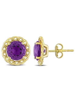 Hot Sale ๐ 3.7 ct. t.g.w. African-Amethyst Halo Link Stud Earrings in Yellow Plated Sterling Silver by Belk & Co. ๐