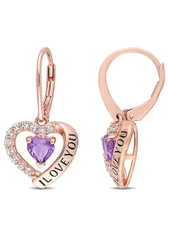 Best Pirce 😍 1.46 ct. t.g.w. Amethyst and White Topaz Heart 'I Love You' Earrings in Rose Plated Sterling Silver by Belk & Co. ⌛ -DealsBelk & Co. Store Belk 36184