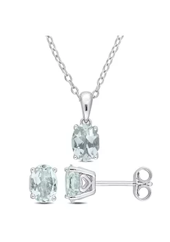 Hot Sale ๐ 2-Piece Set of 1.8 ct. t.g.w. Aquamarine Solitaire Earrings and Pendant with Chain in Sterling Silver by Belk & Co. โ