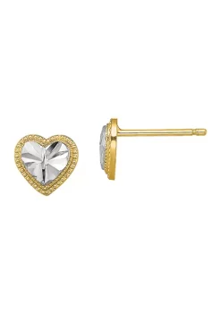 Outlet 😀 14K Yellow Gold with Rhodium Diamond Cut Heart Post Earrings by Belk & Co. ❤️ -DealsBelk & Co. Store Belk 36193