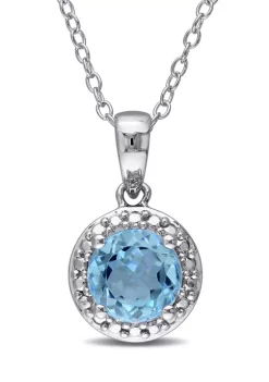 Best reviews of 🎁 Blue Topaz Halo Pendant with Chain in Sterling Silver by Belk & Co. 🛒