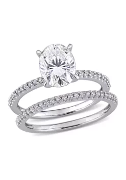 Outlet 🎁 Lab Created 2 ct. t.w. Oval Moissanite and 1/4 ct. t.w. Diamond Bridal Ring Set in 14k White Gold by Belk & Co. 🤩 -DealsBelk & Co. Store Belk 3626