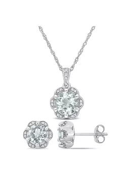 Discount 🥰 2-Piece Set of 2.55 ct. t.g.w. Aquamarine and 1/6 ct. t.w. Diamond Earrings and Pendant with Chain in 14K White Gold by Belk & Co. 😍 -DealsBelk & Co. Store Belk 36270