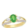 Best Pirce 🌟 1 ct. t.w. Tsavorite and 3/4 ct. t.w. White Topaz Split Shank 3 Stone Ring in 10K Yellow Gold by Belk & Co. ⌛