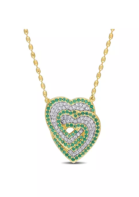 Coupon 🥰 Lab Created 1.45 ct. t.g.w. Create White Sapphire and Created Emerald Interlocking Hearts Pendant with Chain in Yellow Plated Sterling Silver by Belk & Co. 🔥 1 Coupon 🥰 Lab Created 1.45 ct. t.g.w. Create White Sapphire and Created Emerald Interlocking Hearts Pendant with Chain in Yellow Plated Sterling Silver by Belk & Co. 🔥