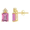 Budget 💯 14K Gold 8x6 Emerald Cut Pink Topaz 1/8 Cttw Diamond Earrings by Belk & Co. ✨