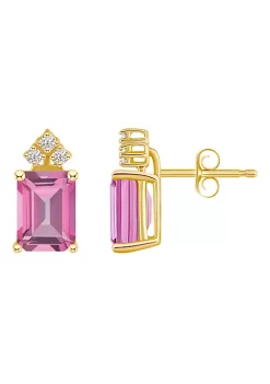 Budget 💯 14K Gold 8x6 Emerald Cut Pink Topaz 1/8 Cttw Diamond Earrings by Belk & Co. ✨ -DealsBelk & Co. Store Belk 36351