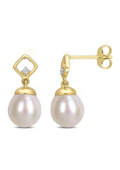 Cheap ⭐ 8-8.5mm Freshwater Cultured Pearl and Diamond Accent Earrings in 14k Yellow Gold by Belk & Co. 😉
