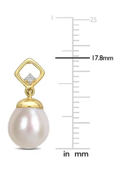 Cheap ⭐ 8-8.5mm Freshwater Cultured Pearl and Diamond Accent Earrings in 14k Yellow Gold by Belk & Co. 😉 -DealsBelk & Co. Store Belk 36375