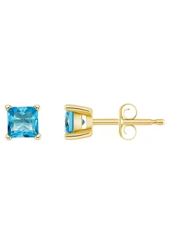 Promo 🔔 14K Gold 4mm Princess Cut Blue Topaz Earrings by Belk & Co. 😉 -DealsBelk & Co. Store Belk 36399
