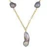 Best deal ❤️ 13-15mm Grey Cultured Freshwater Baroque Pearl Lariat Necklace in 18k Yellow Gold Plated Sterling Silver by Belk & Co. 👍