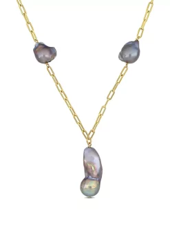 Best deal ❤️ 13-15mm Grey Cultured Freshwater Baroque Pearl Lariat Necklace in 18k Yellow Gold Plated Sterling Silver by Belk & Co. 👍