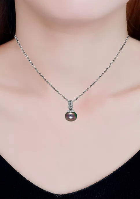 Outlet 🥰 11MM Tahaitian Pearl and White Topaz Pave Pendant Necklace on 18 inch chain , Sterling Silver by Belk & Co. 🥰 4 Outlet 🥰 11MM Tahaitian Pearl and White Topaz Pave Pendant Necklace on 18 inch chain , Sterling Silver by Belk & Co. 🥰 - Image 4