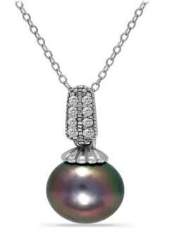 Outlet 🥰 11MM Tahaitian Pearl and White Topaz Pave Pendant Necklace on 18 inch chain , Sterling Silver by Belk & Co. 🥰 9 Outlet 🥰 11MM Tahaitian Pearl and White Topaz Pave Pendant Necklace on 18 inch chain , Sterling Silver by Belk & Co. 🥰 -DealsBelk & Co. Store Belk 36412