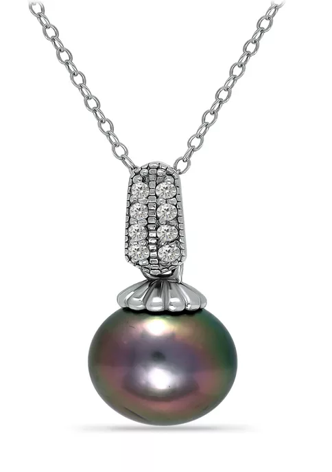 Outlet 🥰 11MM Tahaitian Pearl and White Topaz Pave Pendant Necklace on 18 inch chain , Sterling Silver by Belk & Co. 🥰 5 Outlet 🥰 11MM Tahaitian Pearl and White Topaz Pave Pendant Necklace on 18 inch chain , Sterling Silver by Belk & Co. 🥰 - Image 5
