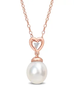 Top 10 😍 8-9mm South Sea Cultured Freshwater Pearl and White Topaz Drop Pendant with Chain in Rose Plated Sterling Silver by Belk & Co. ⌛