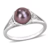 Cheapest 🔔 7-7.5 Millimeter Black Freshwater Cultured Pearl and Diamond Accent Heart Ring in Sterling Silver by Belk & Co. 💯