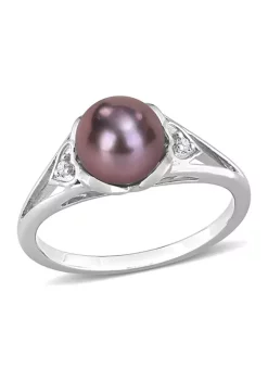 Cheapest 🔔 7-7.5 Millimeter Black Freshwater Cultured Pearl and Diamond Accent Heart Ring in Sterling Silver by Belk & Co. 💯