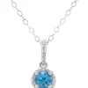Top 10 💯 Sterling Silver 6mm Round Blue Topaz Diamond Accent Halo Pendant Necklace by Belk & Co. 👍