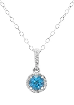 Top 10 💯 Sterling Silver 6mm Round Blue Topaz Diamond Accent Halo Pendant Necklace by Belk & Co. 👍