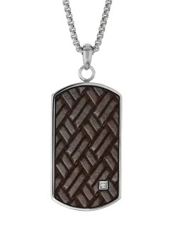 Best Sale โญ 1/10 ct. t.w. Cubic Zirconia Stainless Steel & Leather ๐ฆฎ Dog Tag Pendant with 24 Inch Chain by Belk & Co. ๐