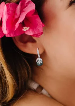 Brand new 👏 9-10mm Black Tahitian Cultured Pearl and 1/3 CT TW Diamond Leverback Earrings in 14k White Gold by Belk & Co. ⭐ -DealsBelk & Co. Store Belk 36500