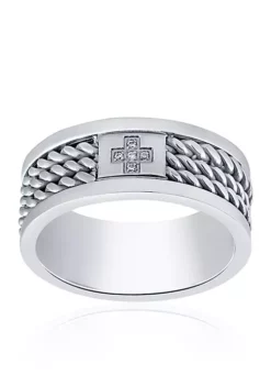 Budget ✨ Cubic Zirconia Cross Twist Band Ring in Stainless Steel Ring by Belk & Co. 🔥