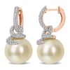 Brand new 🛒 10-11MM South Sea Cultured Pearl and 1/2 CT TW Diamond Swirl Huggie Earrings in 14k Rose Gold by Belk & Co. 🔔