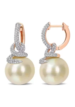 Brand new 🛒 10-11MM South Sea Cultured Pearl and 1/2 CT TW Diamond Swirl Huggie Earrings in 14k Rose Gold by Belk & Co. 🔔 -DealsBelk & Co. Store Belk 36541