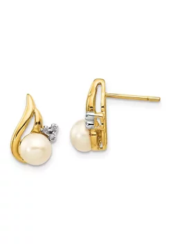 Wholesale 🎉 0.018 ct. t.w. Diamond and 5-6mm Button Freshwater Cultured Pearl Rhodium Post Earrings in 14K Yellow Gold by Belk & Co. 🛒