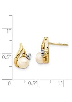 Wholesale 🎉 0.018 ct. t.w. Diamond and 5-6mm Button Freshwater Cultured Pearl Rhodium Post Earrings in 14K Yellow Gold by Belk & Co. 🛒 -DealsBelk & Co. Store Belk 36613
