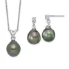Flash Sale 🧨 Sterling Silver Rhodium-plated 9-10mm Teardrop Tahitian Saltwater Pearl Cubic Zirconia Earrings and Necklace Set by Belk & Co. 😀