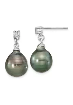 Flash Sale 🧨 Sterling Silver Rhodium-plated 9-10mm Teardrop Tahitian Saltwater Pearl Cubic Zirconia Earrings and Necklace Set by Belk & Co. 😀 -DealsBelk & Co. Store Belk 36632