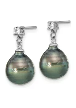 Flash Sale 🧨 Sterling Silver Rhodium-plated 9-10mm Teardrop Tahitian Saltwater Pearl Cubic Zirconia Earrings and Necklace Set by Belk & Co. 😀 -DealsBelk & Co. Store Belk 36633
