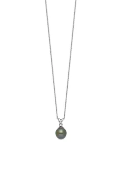 Flash Sale 🧨 Sterling Silver Rhodium-plated 9-10mm Teardrop Tahitian Saltwater Pearl Cubic Zirconia Earrings and Necklace Set by Belk & Co. 😀 -DealsBelk & Co. Store Belk 36634