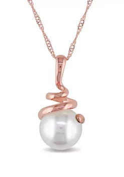 Deals 😉 Pearl Swirl Pendant with Chain in 14K Rose Gold by Belk & Co. 👍
