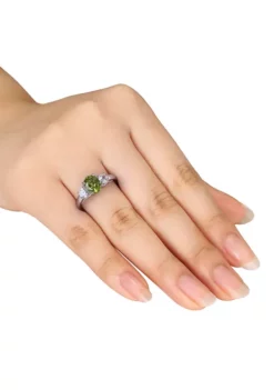Wholesale 🤩 Oval Peridot and Created White Sapphire 3-Stone Ring in Sterling Silver by Belk & Co. ✨ -DealsBelk & Co. Store Belk 3666