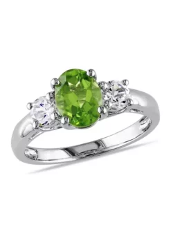 Wholesale 🤩 Oval Peridot and Created White Sapphire 3-Stone Ring in Sterling Silver by Belk & Co. ✨ -DealsBelk & Co. Store Belk 3667