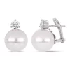 Best Pirce ❤️ 13-14 Millimeter Cultured Freshwater Pearl and 1 ct. t.w. Diamond Stud Earrings in 18k White Gold by Belk & Co. 🎉