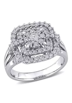 Budget โ 1 ct. t.w. Diamond Cluster Halo Ring in 14k White Gold by Belk & Co. ๐ฅ