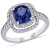 New 🤩 2.45 ct. t.g.w. Blue Sapphire and 1/2 ct. t.w. Diamond Double Halo Ring in 14K White Gold by Belk & Co. ⭐